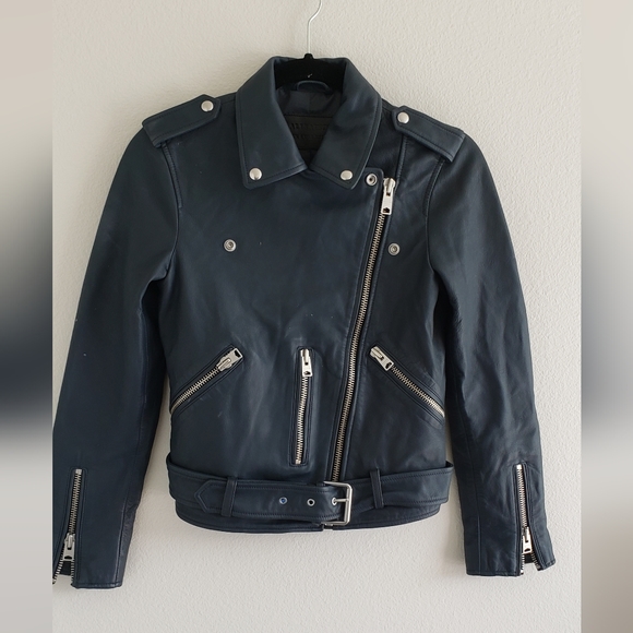 All Saints Leather Jacket Biker Rocker Motto sz 2 - Picture 5 of 6